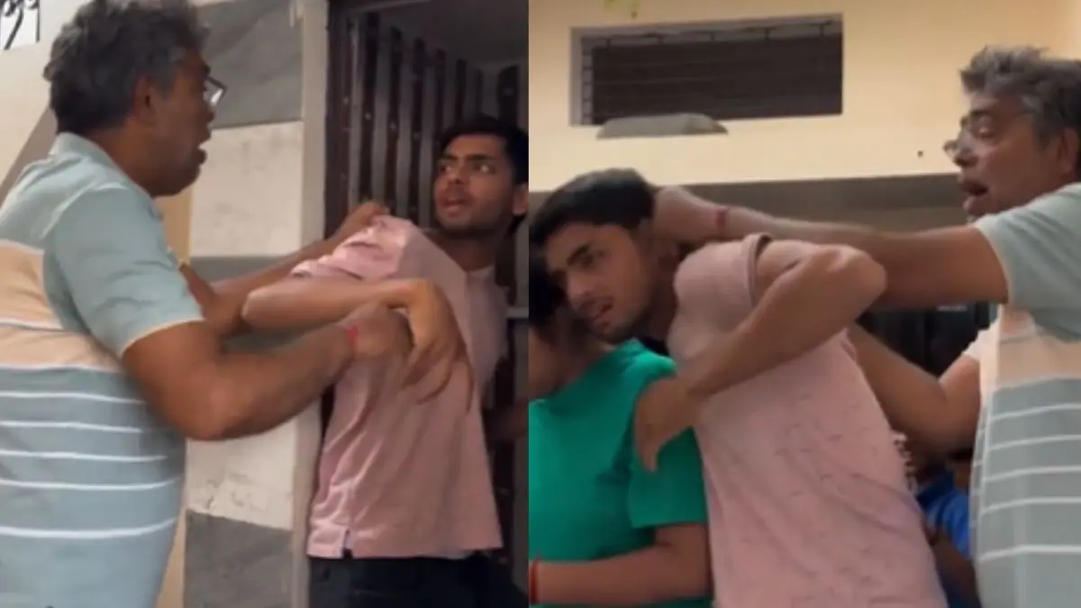 VIRAL VIDEO: बाथरूम में चल रही थी Love Story, बाहर पापा कर रहे थे Live Action की तैयारी, 'Babu-Shona' पड़ा भारी; बोले- ये क्या हो रहा है? boy caught talking to girlfriend in bathroom dad reacts from outside funny video viral