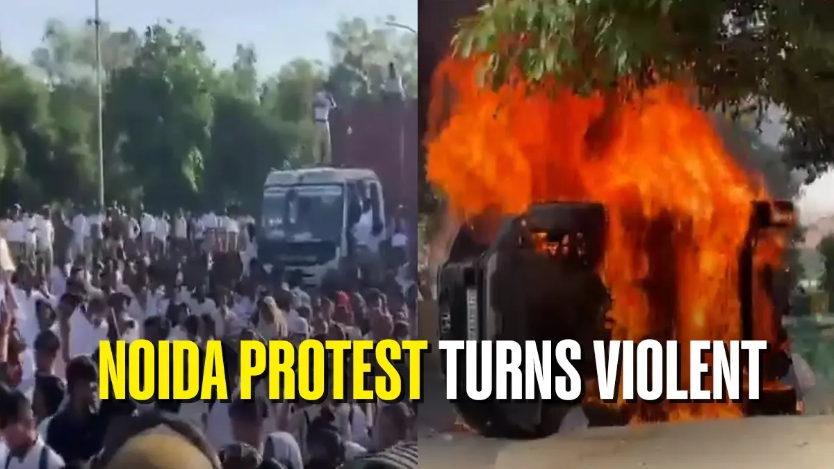 BREAKING: Protest Over Salary Hike Turns Violent In Noida; Workers Torch Cars, Hurl Stones; Cops Fire Tear Gas To Control Crowd BREAKING: Protest Over Salary Hike Turns Violent In Noida; Workers Torch Cars, Hurl Stones, Cops Fire Tear Gas To Control Crowd
