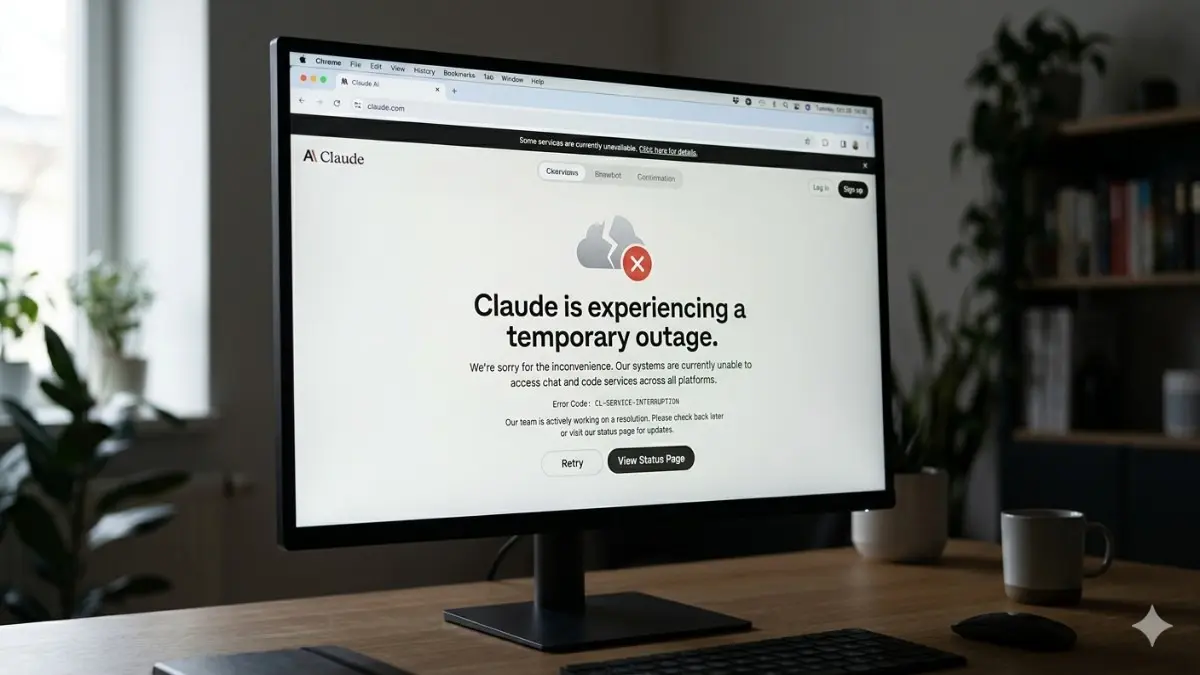 Is Claude AI Down? Global Outage Hits Chat, Code & App Services - Hundreds of users Report Issues Claude AI chatbot outage screen showing error accessing chat and code services across platforms