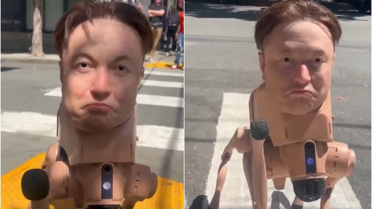 Creepy! Robo Dog With Realistic Elon Musk Head Roams On Streets, Waving At People In San Francisco Creepy! Robo Dog With Realistic Elon Musk Head Roams On Streets, Waving At People In San Francisco