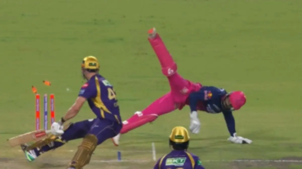 RR vs KKR: ध्रुव जुरेल की फुर्ती के सामने Dhoni भी फेल! ऐसी स्टंपिंग देख आपके भी उड़ जाएंगे होश-VIDEO Dhruv Jurel Stumping Video