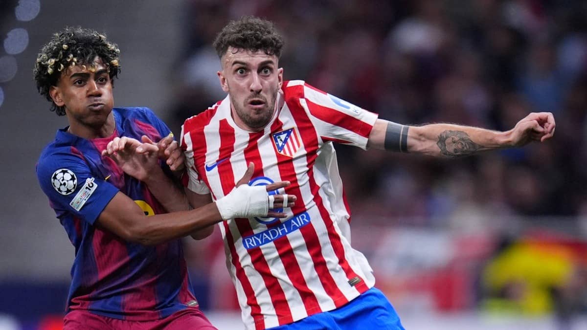 FC Barcelona's Lamine Yamal in action against Atletico Madrid