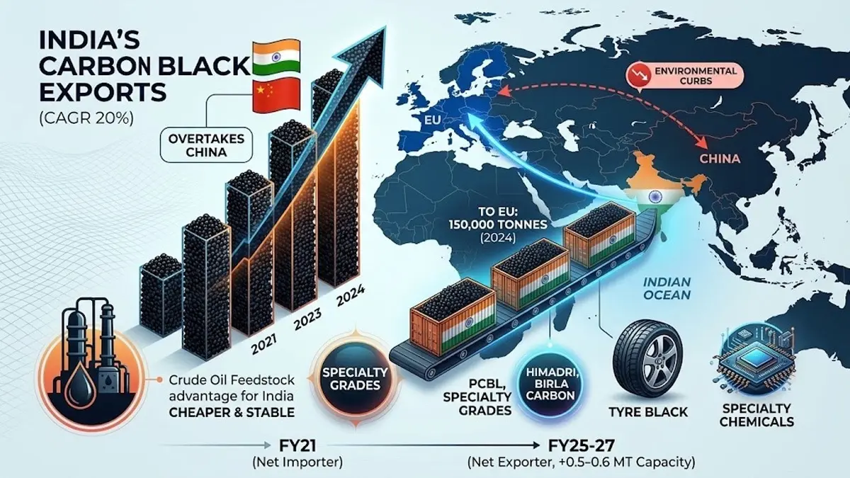 How India Overtook China As EU's Biggest Carbon Black Supplier India's specialty carbon black market was valued at $7.7 billion in 2024 and is expected to grow at 8.7% CAGR through 2032, nearly doubling to $15 billion.
