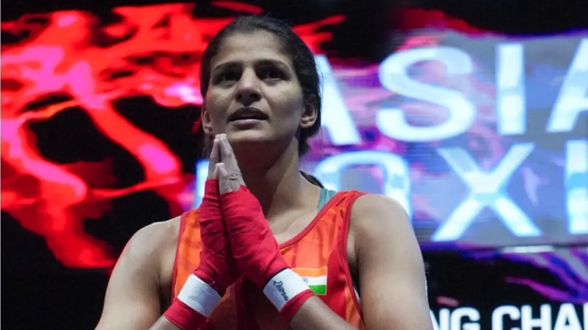 India Shines At Asian Boxing Championships 2026 With 8 Finalists Jaismine celebrating her semifinals win