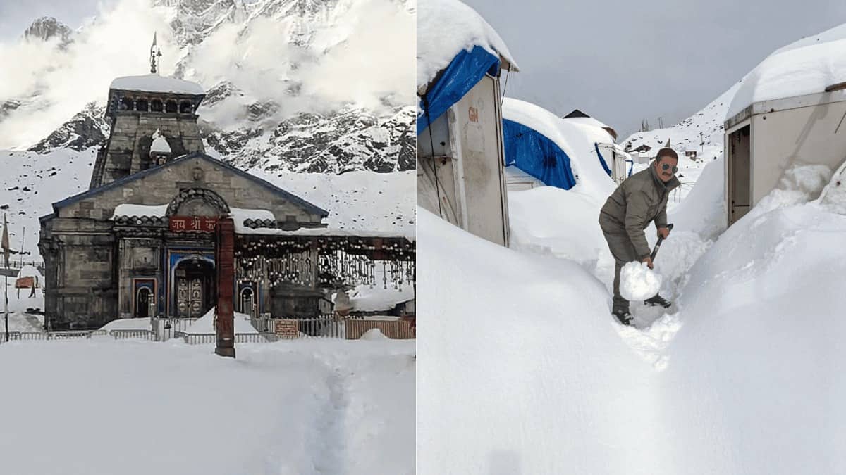 Kedarnath Blanketed in Thick Snow as Heavy Snowfall Continues; Temple Gates to Open on April 22 | WATCH