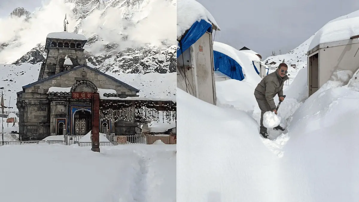Kedarnath Covered in Thick Snow as Heavy Snowfall Continues; Temple Gates to Open on April 22 | WATCH Kedarnath Blanketed in Thick Snow as Heavy Snowfall Continues; Temple Gates to Open on April 22 | WATCH