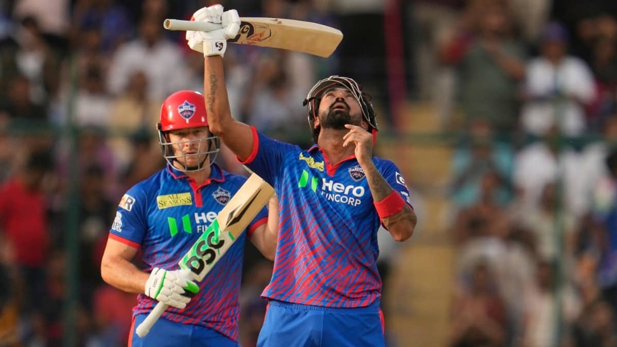 KL Rahul celebrates after scoring century