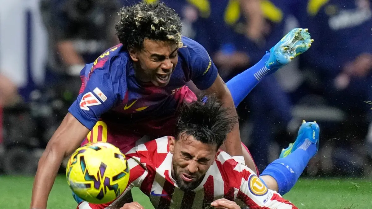 It's Lamine Yamal vs Antoine Griezmann As FC Barcelona Host Atletico Madrid In Champions League Quarterfinals Lamine Yamal in action for FC Barcelona
