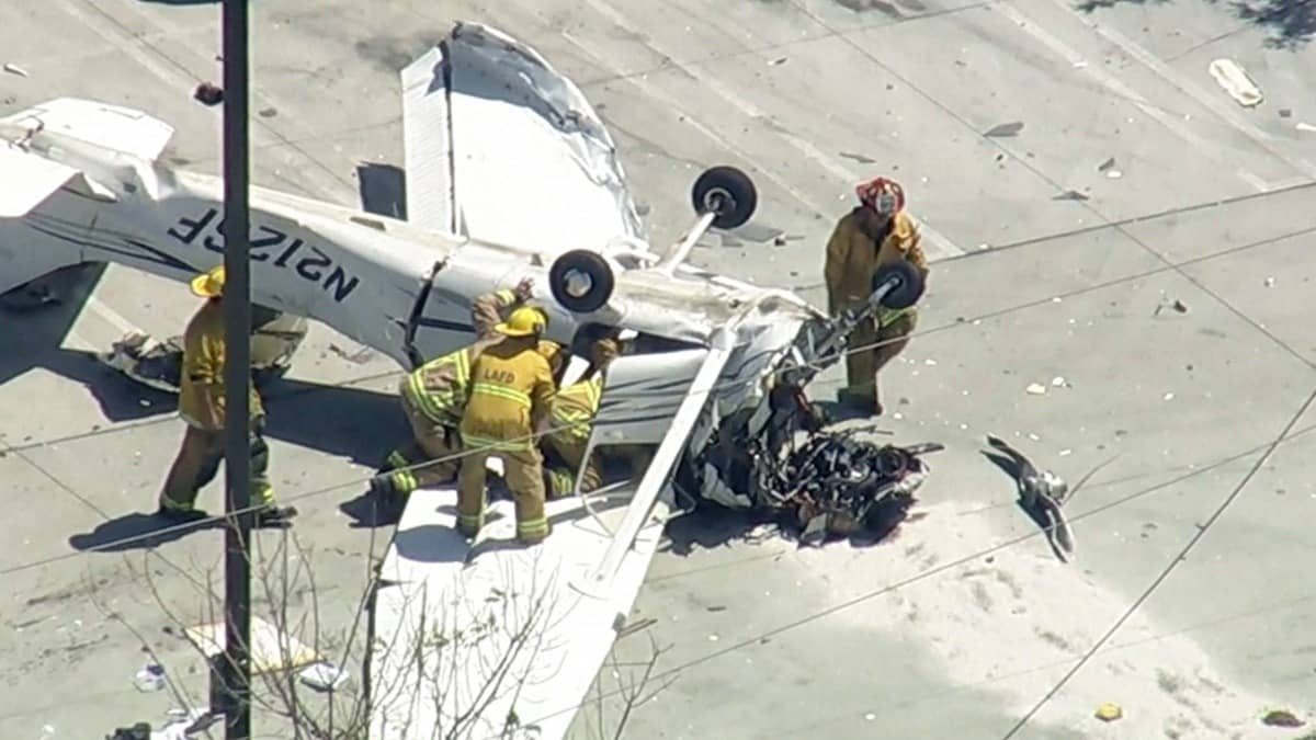 Light Aircraft Hits Power Lines And Flips In Pacoima Car Park, Pilot Critical 