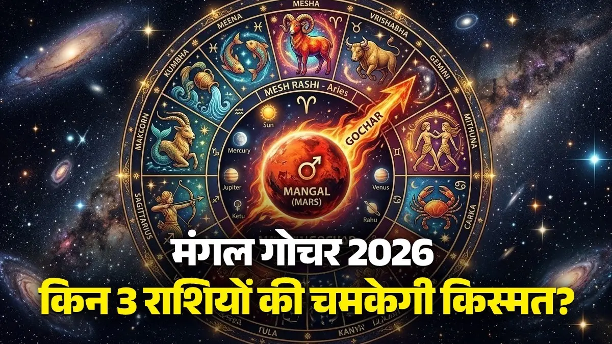 Mangal Gochar 2026: अप्रैल में बदलेगी इन 3 राशियों की दशा, मंगल गोचर से होगी छप्परफाड़ कमाई mangal-gochar-2026 lucky zodiac signs mars transit pisces-impact-aries-gemini-scorpio