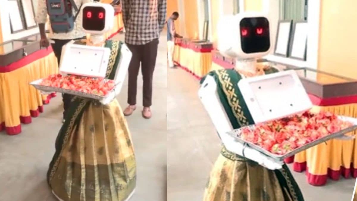 Meet ‘Nila’: Saree-Clad Robot Greets Voters at Puducherry Polling Booth | WATCH 