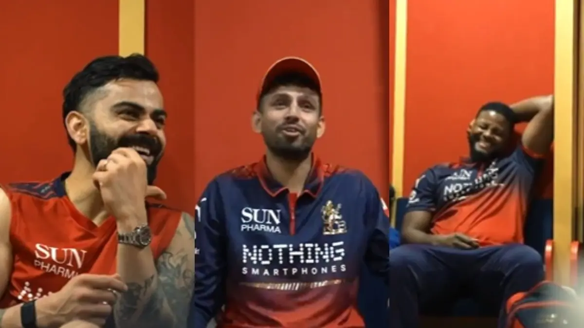 WATCH | Virat Kohli BURSTS Into Laughter When Jitesh Sharma Calls Romario Shepherd 'Sheppy' MI vs RCB, IPL 2026