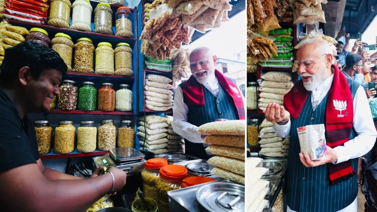 PM Modi Stops at a Jhal Muri Shop in Jhargram During Poll Campaign, Tries Bengal’s Beloved Street Snack With Locals PM Modi Stops at a Jhal Muri Shop in Jhargram During Poll Campaign, Tries Bengal’s Beloved Street Snack With Locals