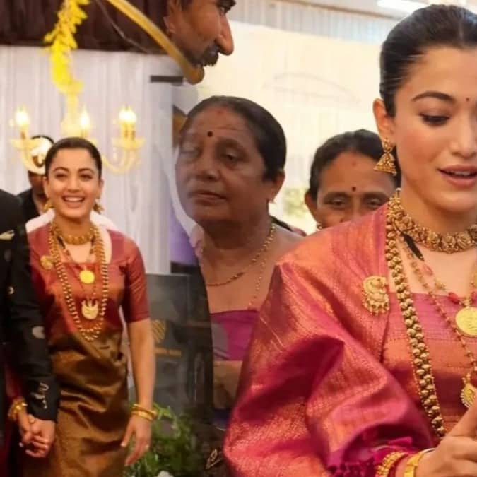 Rashmika Mandanna Embodies Her Heritage, Dons Kanjiveram Saree With Kodagu Drape At Coorg Reception