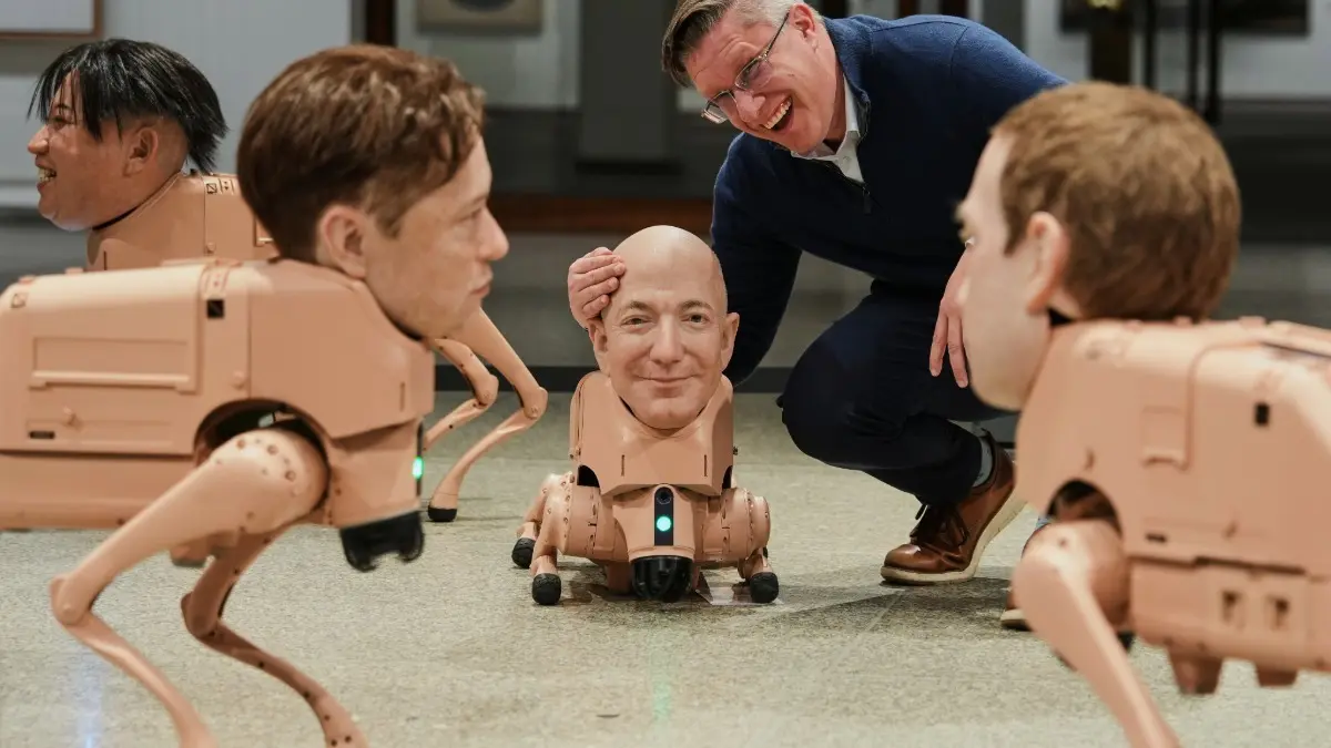 Elon Musk, Mark Zuckerberg Faced Robots Roam Around Berlin Museum. Attendees Are Amused robots