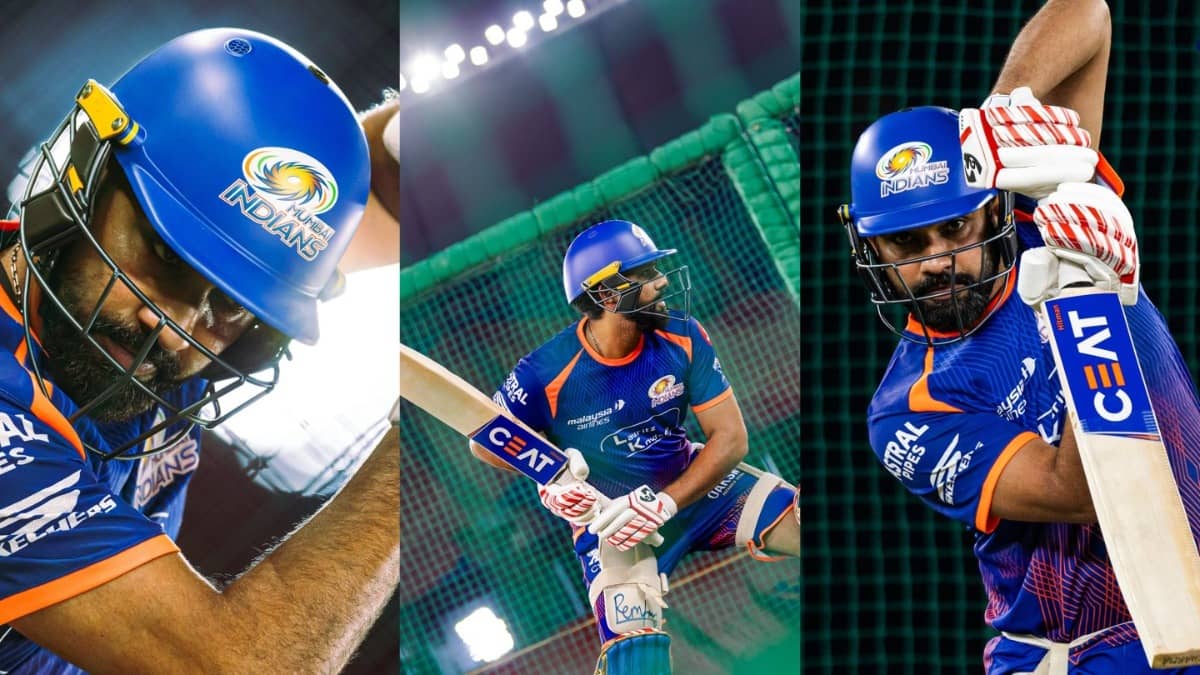 Rohit Sharma hits nets at the Narendra Modi Stadium in Ahmedabad