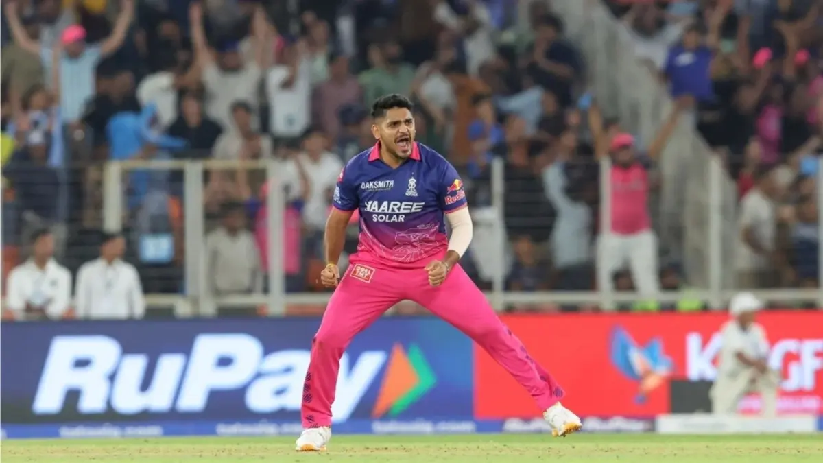 Ravi Bishnoi Lauds Tushar Despande's Impact In Rajasthan Royals’ Win Over Gujarat Titans: 'Bowler's Game Is Still Left' RR's Tushar Despande celebrating after taking a wicket against GT