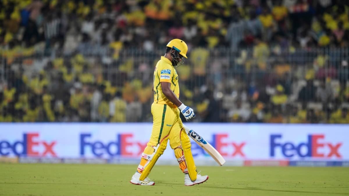 Sanju Samson walks off the field after getting dismissed against Punjab Kings in IPL 2026