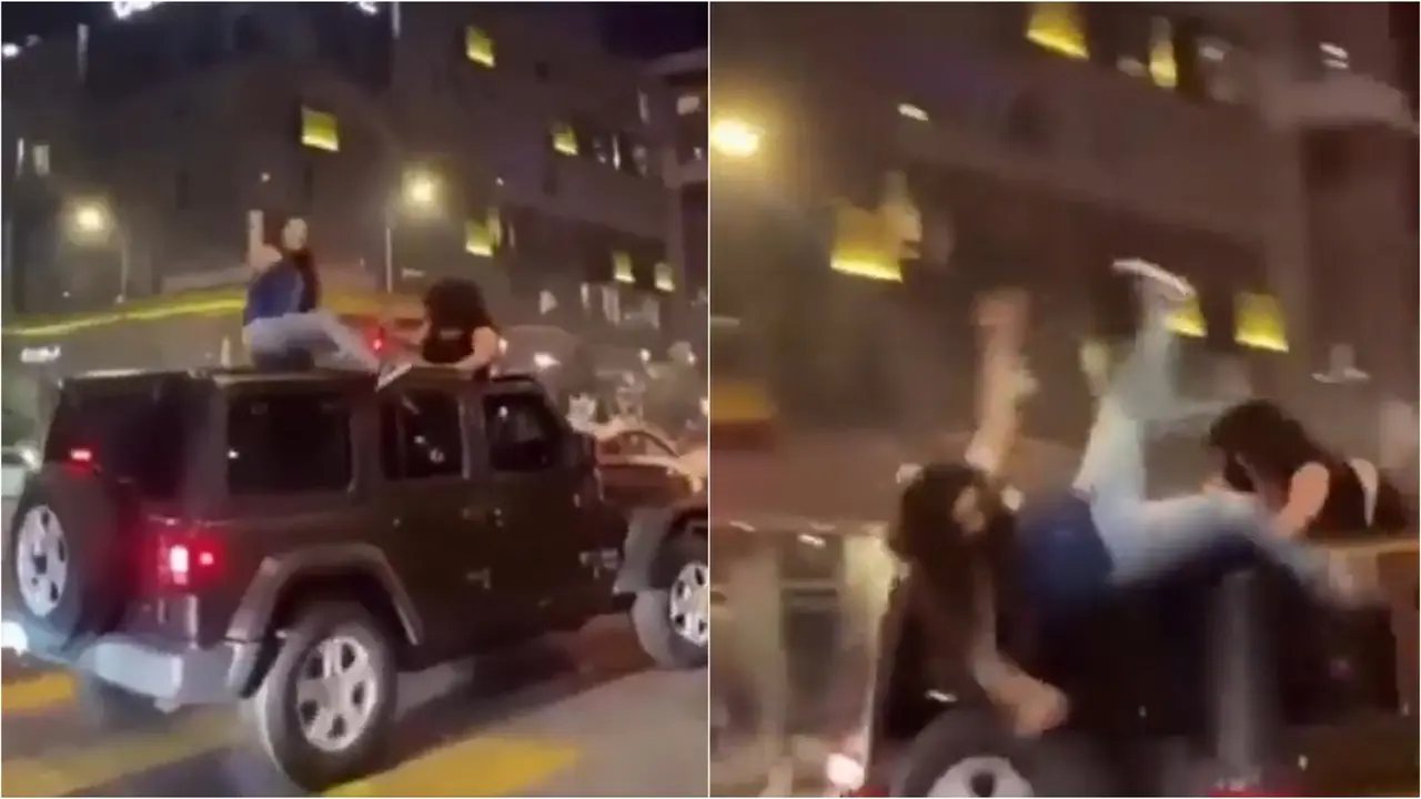 Dangerous Thar Stunt Goes Wrong As Drunk Girl Falls Off Moving SUV's Roof | Viral Video Thar Stunt Goes Wrong As Drunk Girl Falls Off Moving SUV's Roof | Viral Video
