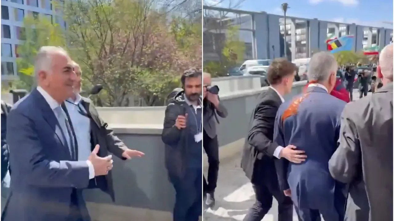 Tomato Ketchup Thrown At Iran's Exiled Crown Prince Reza Pahlavi In Berlin | VIDEO Tomato Ketchup Thrown At Iran's Exiled Crown Prince Reza Pahlavi In Berlin | VIDEO