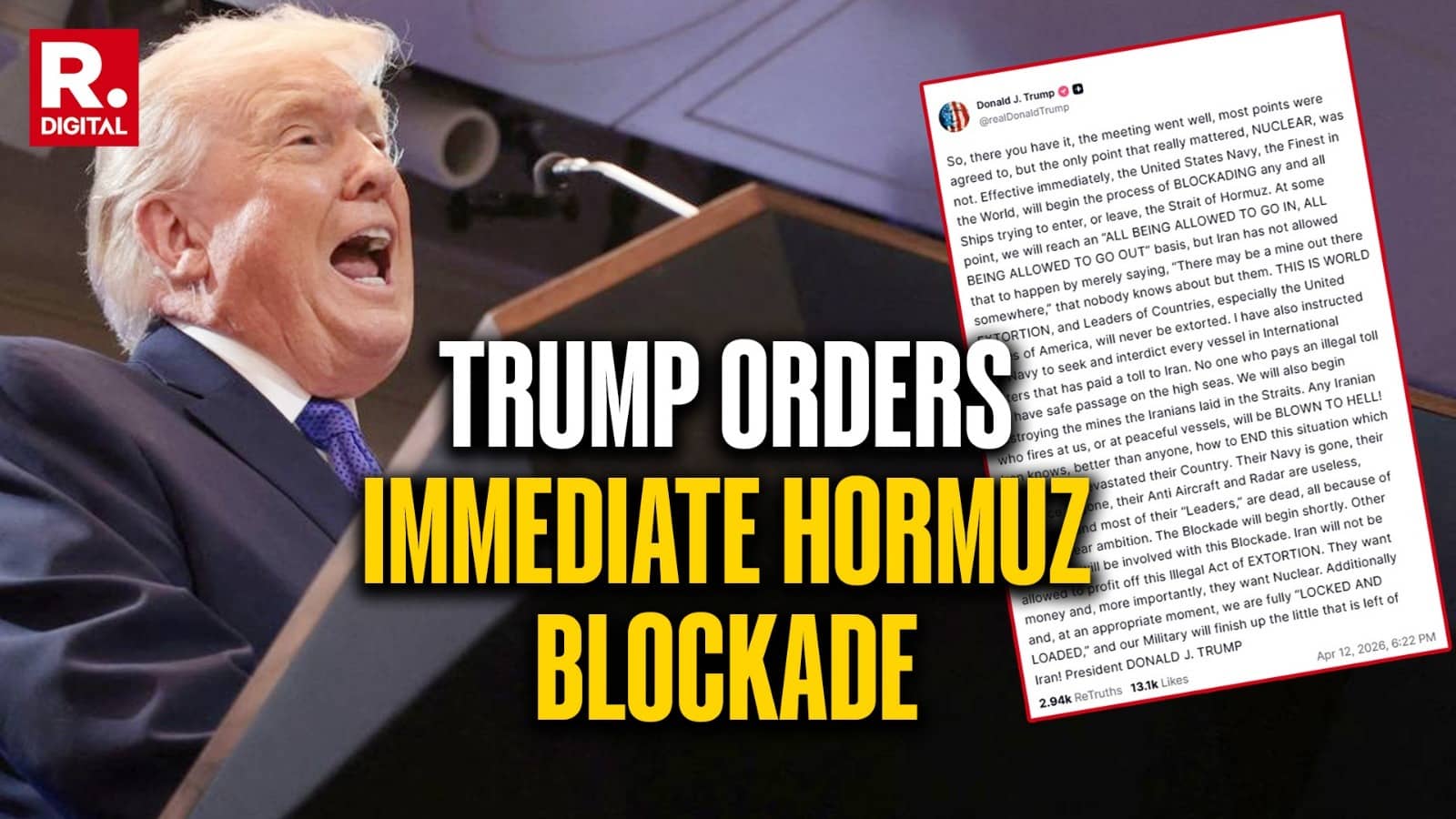 Trump Announces 'BLOCKADING' Of Strait Of Hormuz Hours After Peace Talks Fail