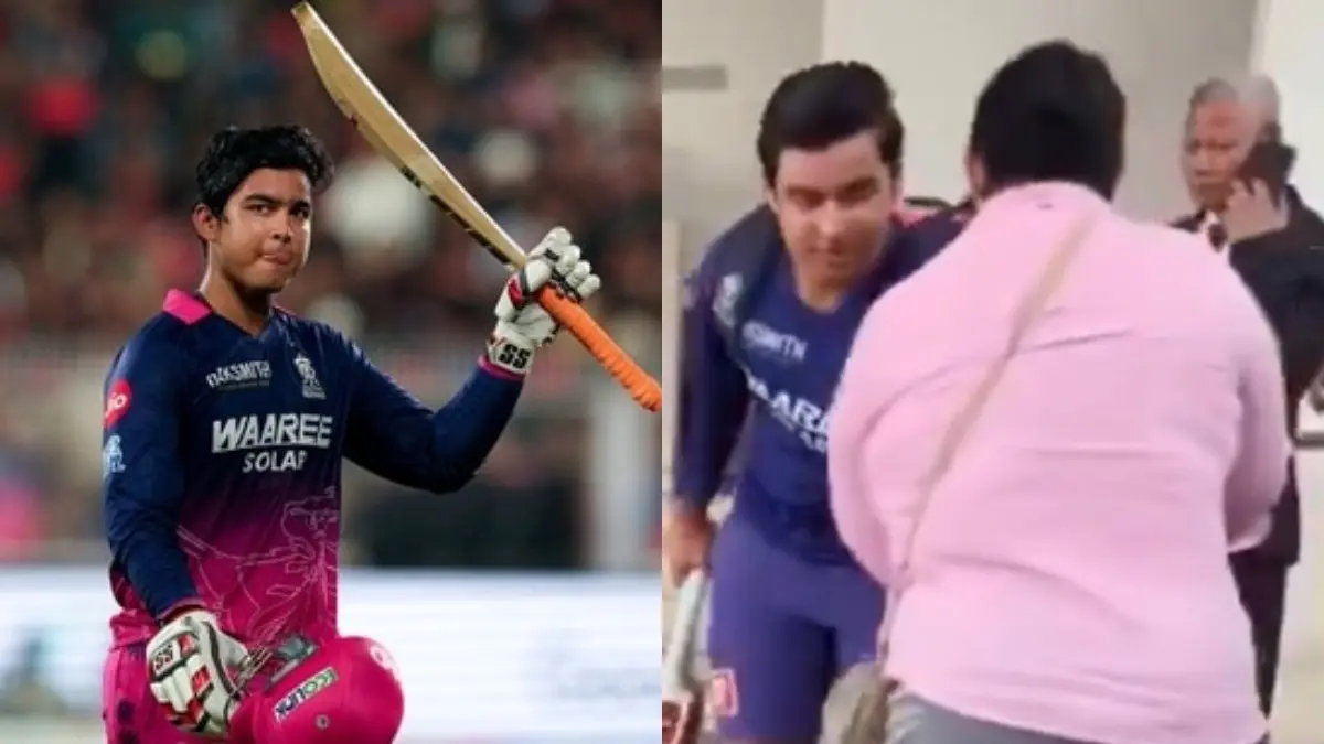 WATCH | Vaibhav Sooryavanshi Touches Riyan Parag's Mother's Feet, Takes Blessings Ahead of RCB Clash Vaibhav Sooryavanshi