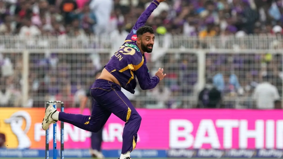 IPL 2026: Varun Chakaravarthy Registers Unique T20 Feat With Magical Spell During KKR vs RR Match At Eden Gardens Varun Chakaravarthy in action
