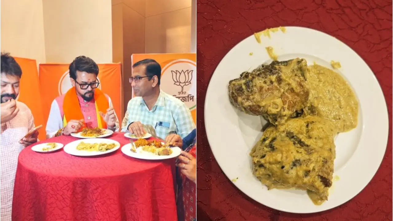 Video Of Anurag Thakur Eating Fish Curry In Bengal Goes Viral Amid Mamata Banerjee's 'Ban' Prediction Video Of Anurag Thakur Eating Fish Curry In Bengal Goes Viral Amid Mamata Banerjee's 'Ban' Prediction