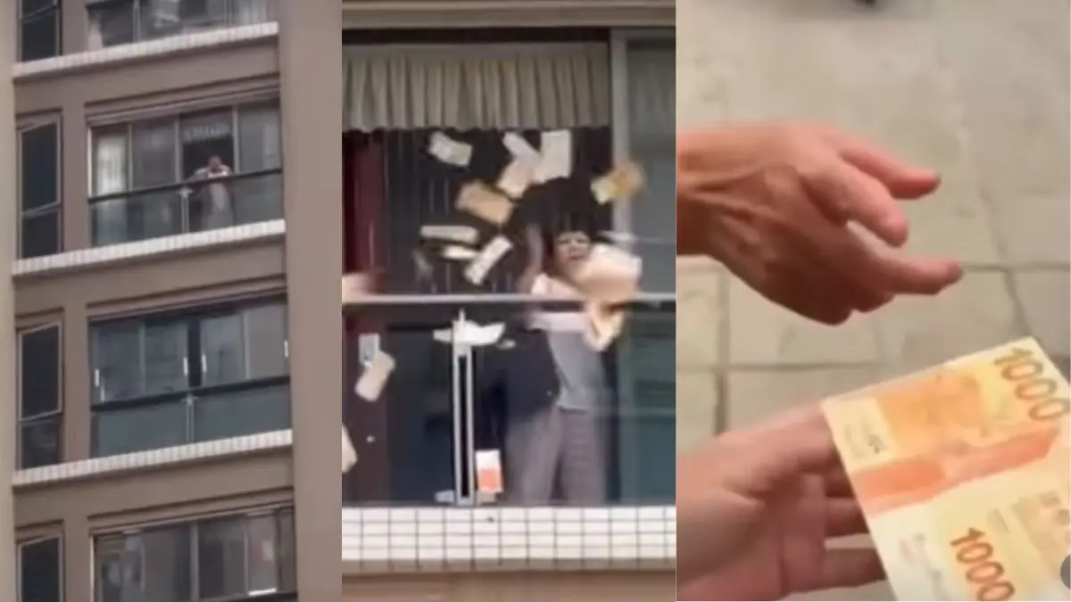 VIRAL VIDEO: लोगों को लगा आसमान से हो रही पैसों की बारिश, लूटने के लिए मची होड़... ऊपर देखा तो बालकनी से महिला फेंक रही थी नोट, 1.5 करोड़ लुटा डाला VIRAL VIDEO