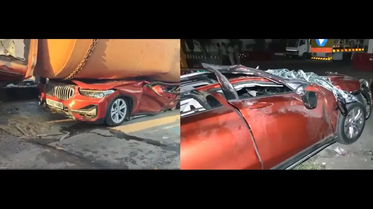 Massive Truck Topples Over, Flattens BMW In Andhra Pradesh; High Court Lawyer Fatally Crushed X