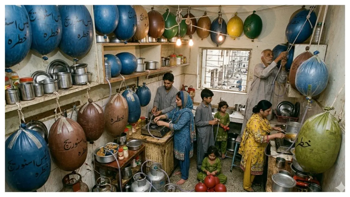 Karachi Residents Store Gas in Plastic Balloons for Cooking Amid Fuel Shortage X