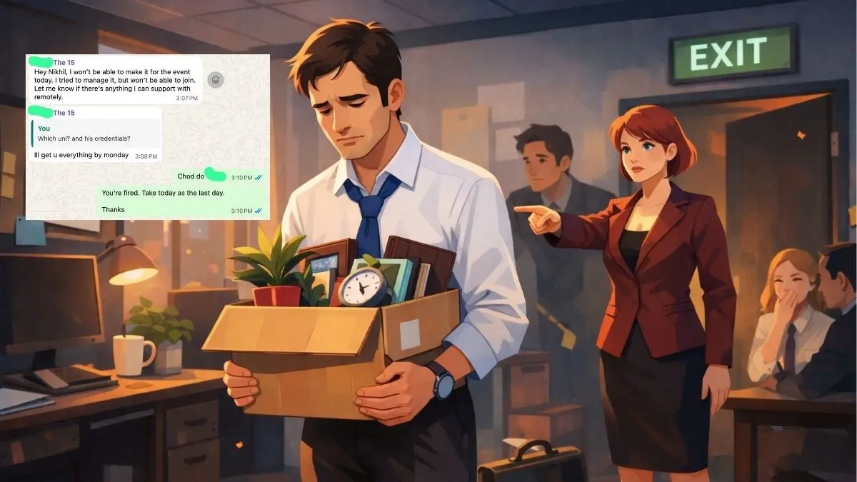 'Another Indian Who Thinks He’s God': Gurugram-Based Founder Fires Employee in 2 Minutes Over WFH Request ‘You’re Fired’: Gurugram-Based Founder Fires Employee in 2 Minutes Over WFH Request