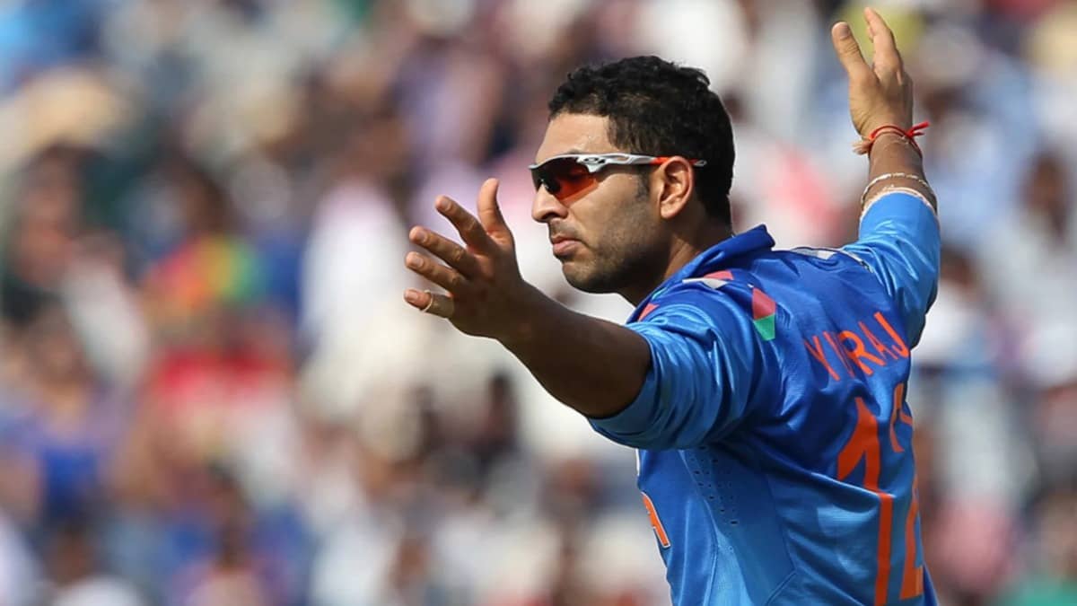 Yuvraj Singh celebrates a wicket