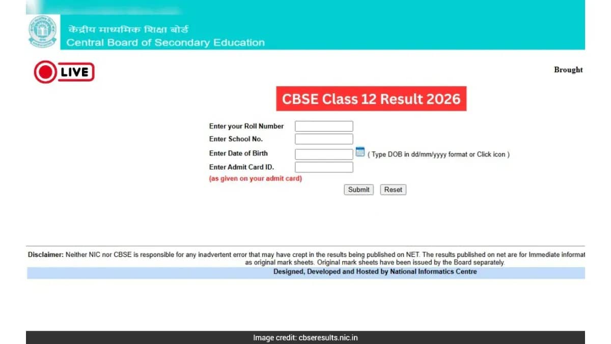 CBSE 12th Result 2026 Live Updates: CBSE declares results at results.cbse.nic.in