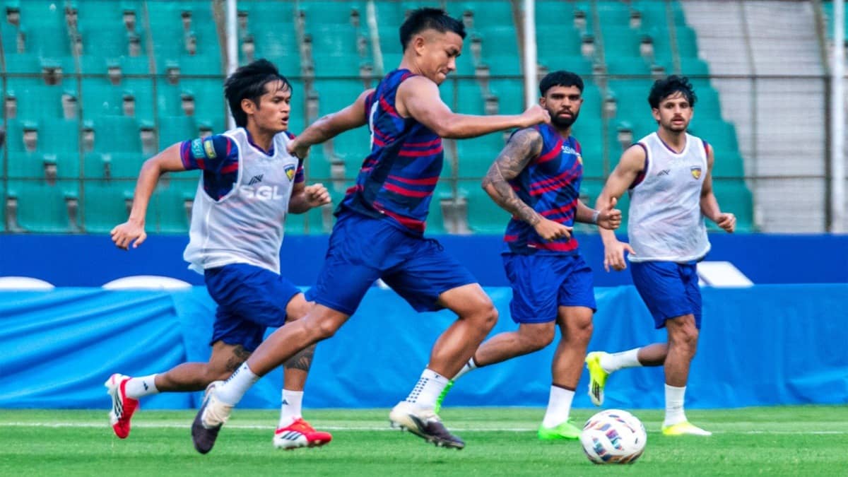 Chennaiyin FC players during a training session