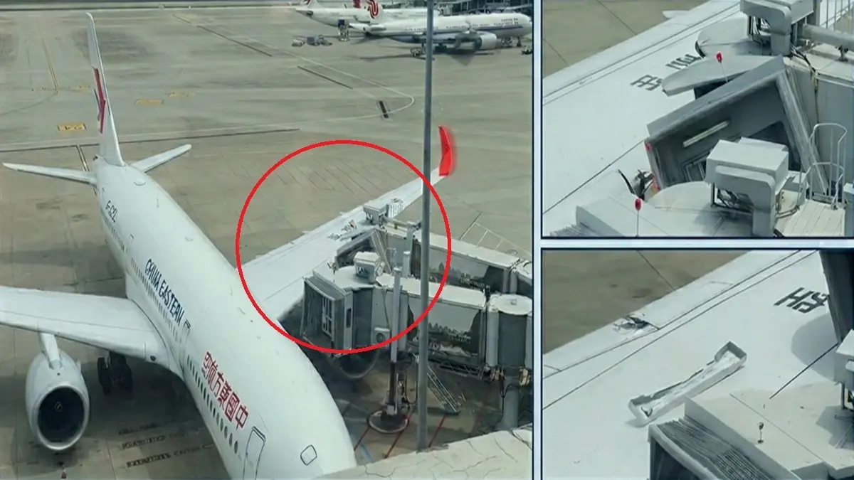 China Eastern Aircraft Strikes Boarding Bridge Taxiing In Shanghai, Airline Offers 300 Yuan To Delayed Passengers China Eastern Aircraft Strikes Boarding Bridge Taxiing In Shanghai, Airline Offers 300 Yuan To Delayed Passengers