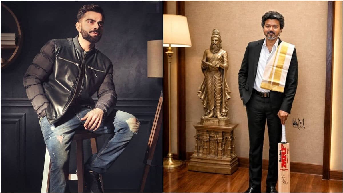 CM Vijay's Virat Kohli Fan Moment Goes Viral As Thalapathy Poses With Bat Autographed By The GOAT