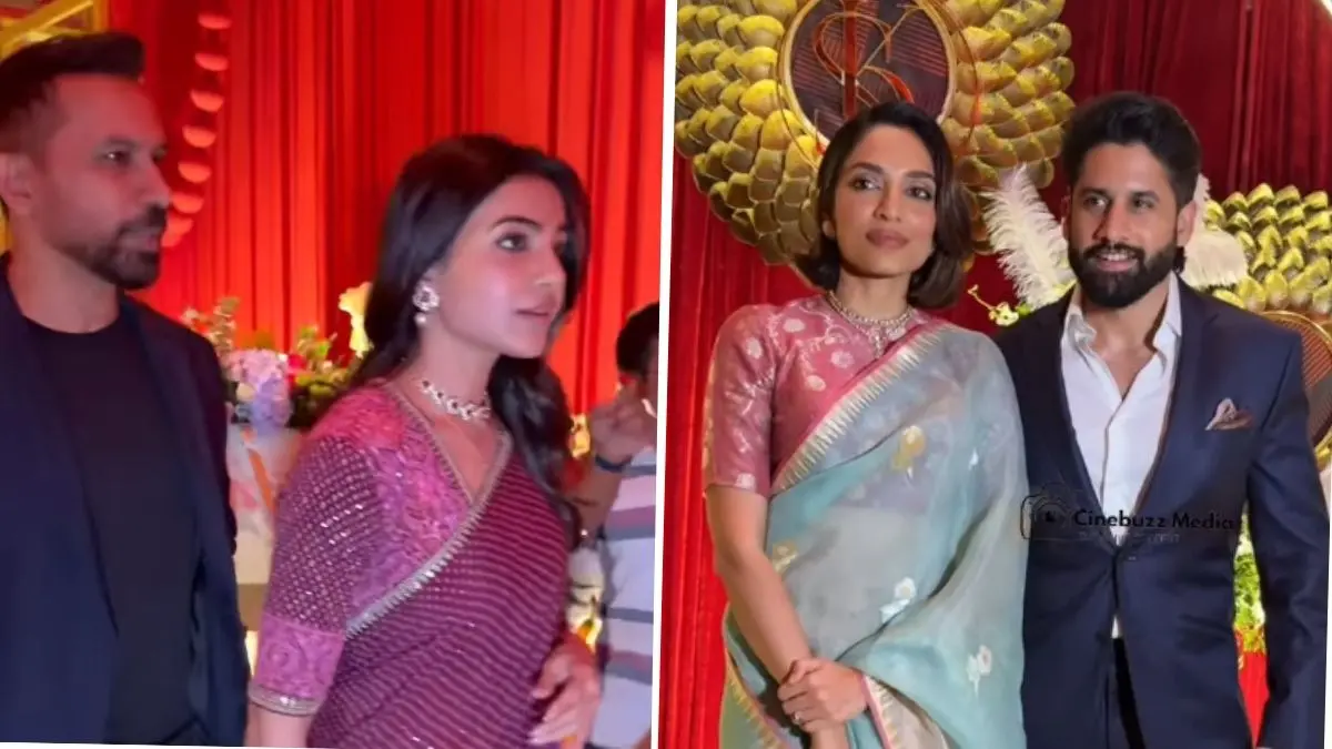 Viral Video: Samantha Ruth Prabhu-Raj Nidimoru, Naga Chaitanya-Sobhita Dhulipala, Sandeep Reddy Vanga, Chiranjeevi Attend Wedding Reception in Hyderabad Exes Samantha-Chaitanya attend wedding reception