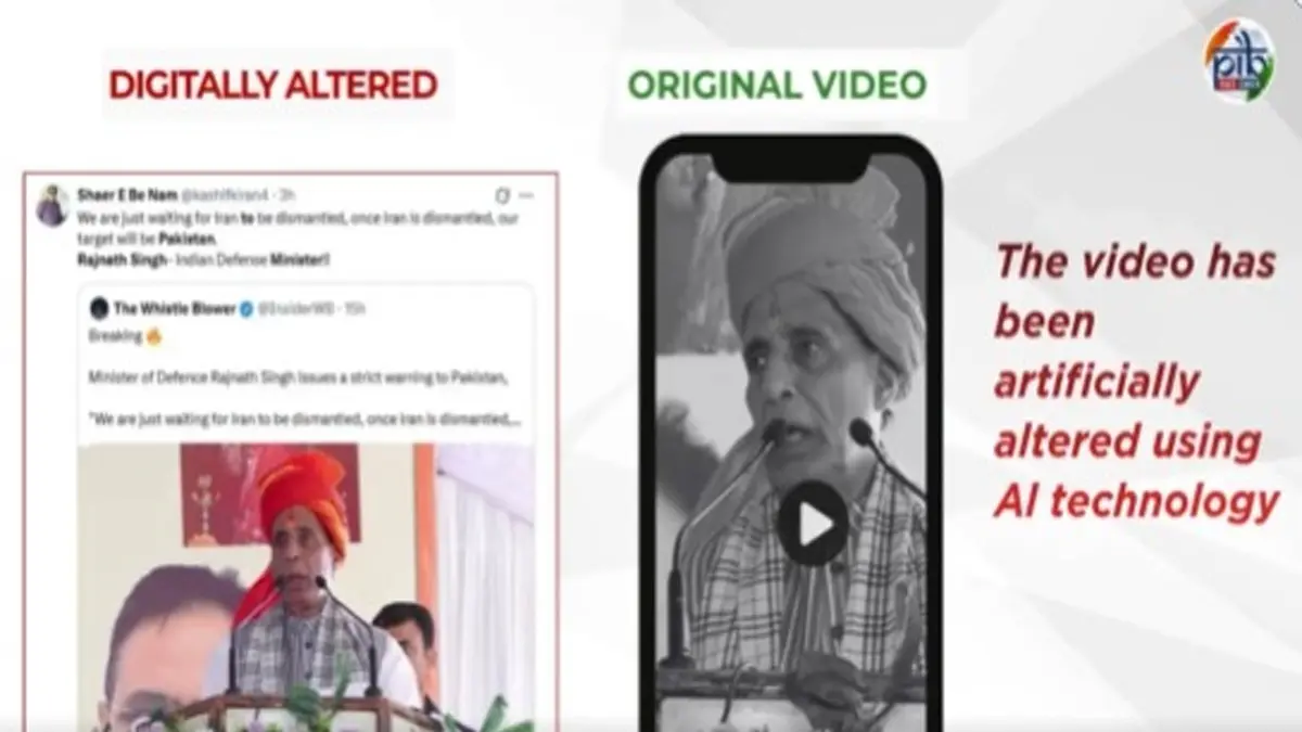 India Exposes Pakistan’s Mischief: Fact-Checks Doctored Video Attributing Anti-Iran Remarks to Rajnath Singh India Exposes Pakistan’s Mischief: Fact-Checks Doctored Video Attributing Anti-Iran Remarks to Rajnath Singh