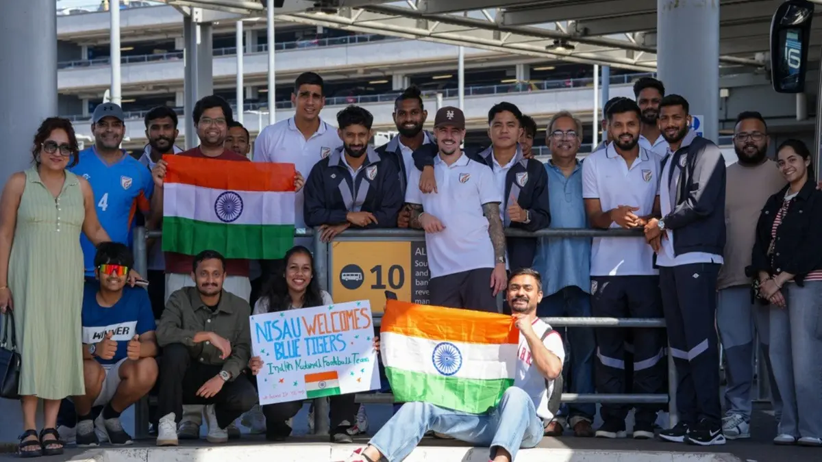 Indian Football Team Set Sights On Glory, Blue Tigers Arrive In London For Unity Cup 2026 Indian football players with fans after arrival in London
