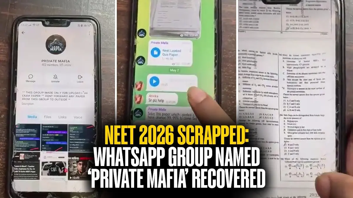 NEET 2026 Scrapped: Probe Uncovers ‘Private Mafia’ WhatsApp Group, Telegram Channels Used to Circulate Exam Questions NEET 2026 Scrapped: Probe Uncovers ‘Private Mafia’ WhatsApp Group, Telegram Channels Used to Circulate Exam Questions