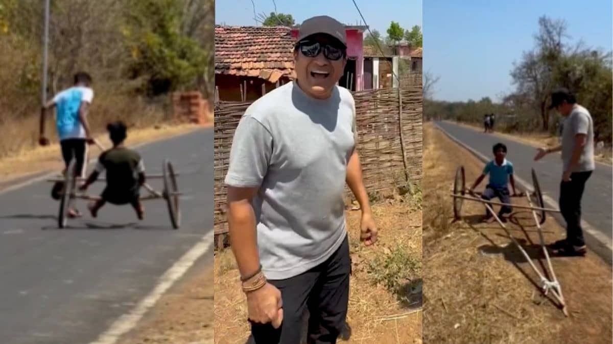 Sachin Tendulkar stops to admire jugaad car made by village children