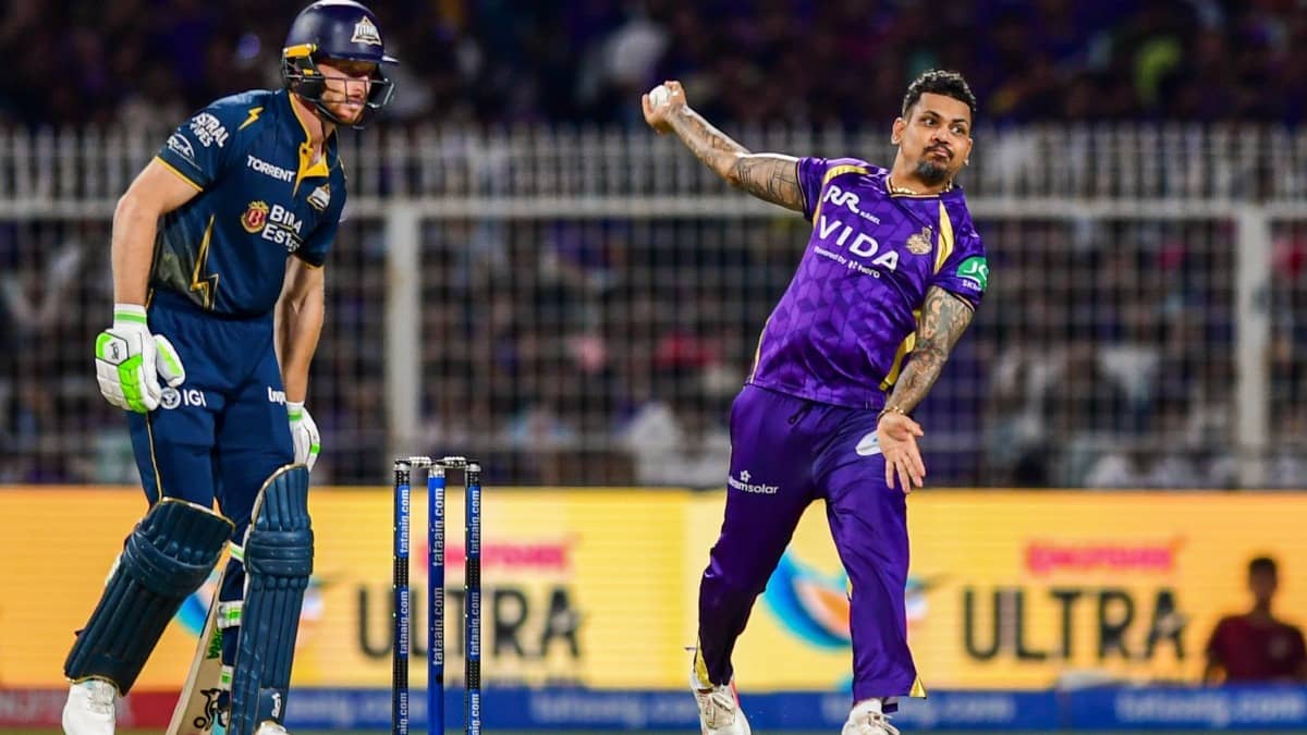 Sunil Narine in action for KKR