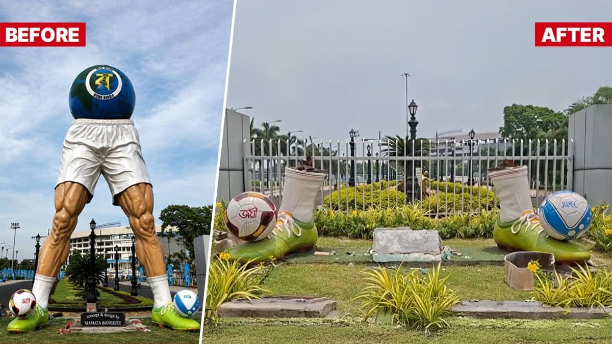 'Ugly, Grotesque' Mamata-Era Football Sculpture Outside Salt Lake Stadium Razed By New BJP Govt