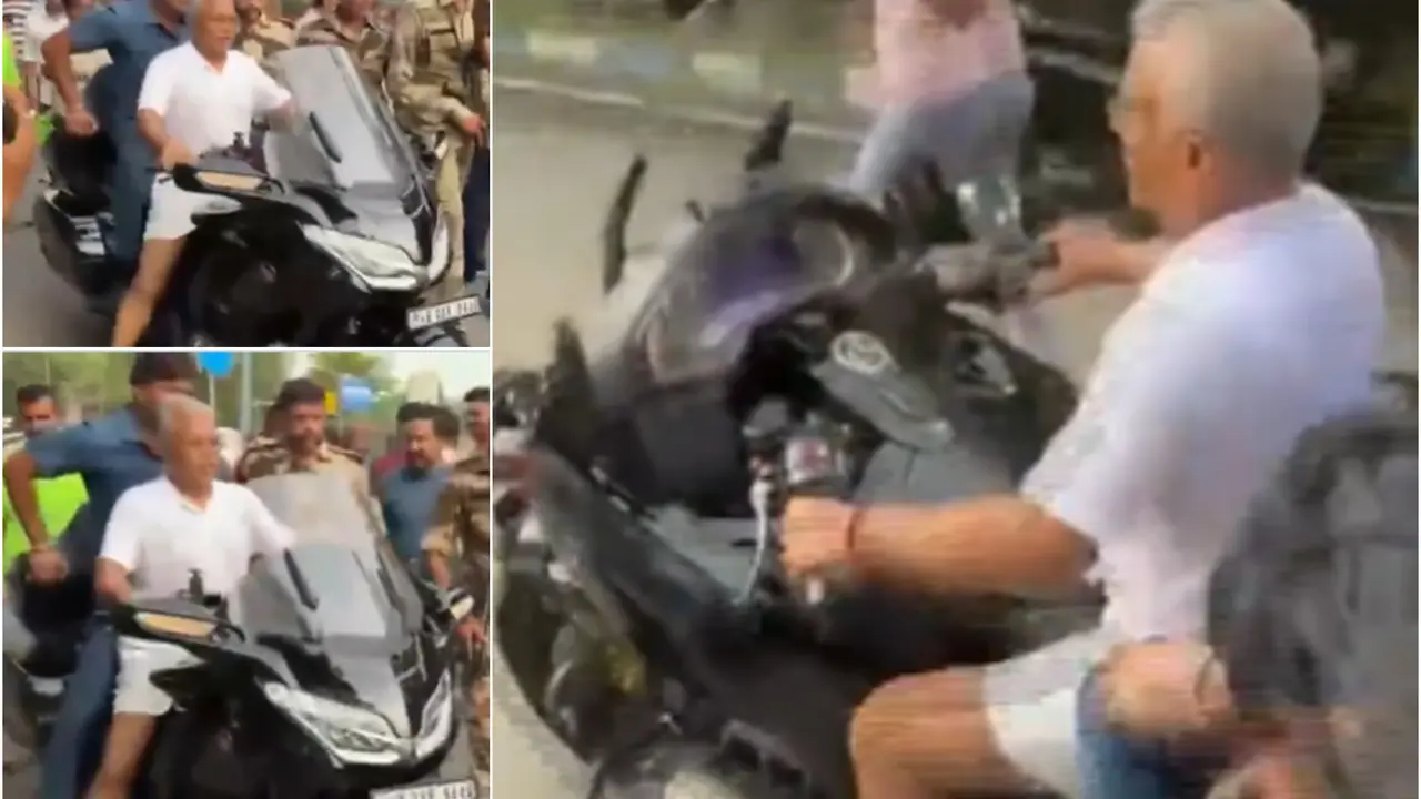 Video Of Bengal Minister & BJP Leader Dilip Ghosh Riding Rs 53-Lakh Luxury Bike Without Helmet Goes Viral Video Of Bengal Minister & BJP Leader Dilip Ghosh Riding Rs 53-Lakh Luxury Bike Without Helmet Goes Viral