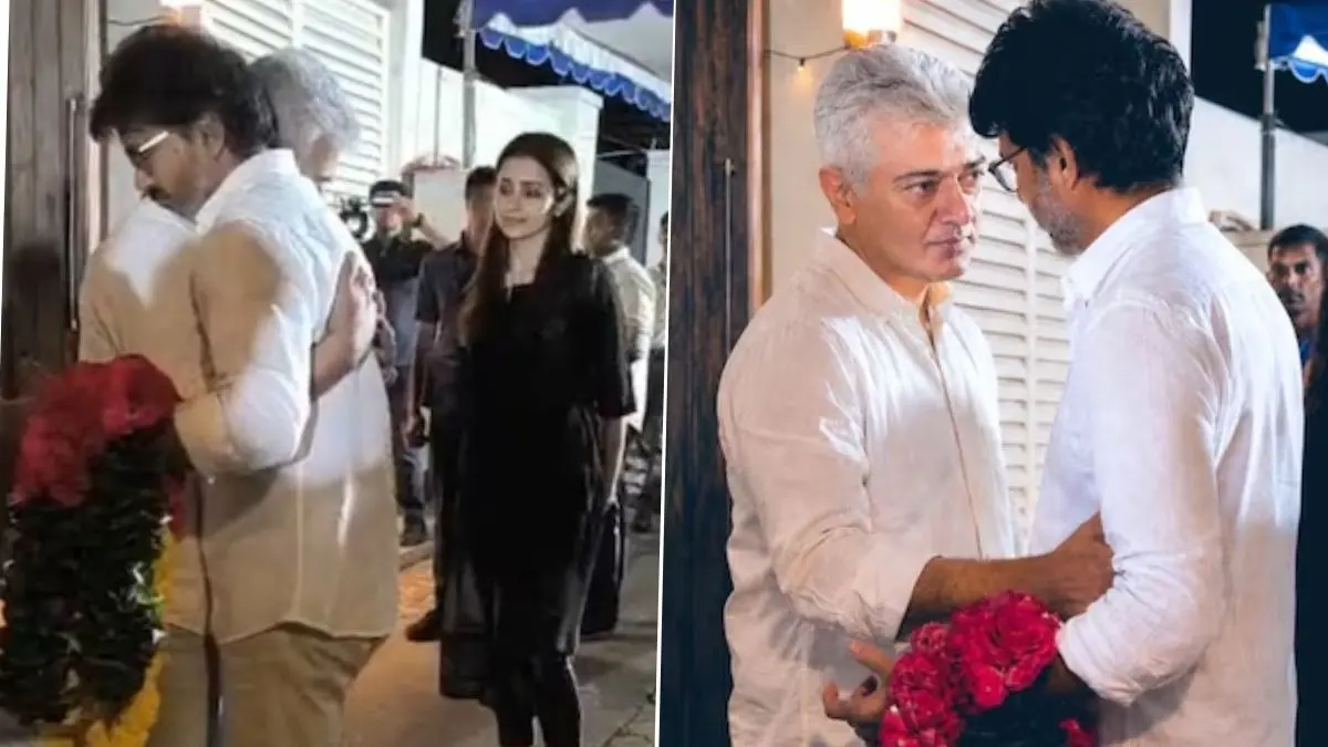 CM Vijay-Trisha Krishnan Visit Ajith Kumar's Residence To Mourn The Demise Of His Mother Mohini Mani Vijay-Trisha meet Ajith