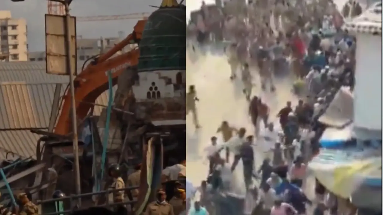Violence Erupts During Demolition Of Mosque On Encroached Land In Bandra, Cops Injured In Stone Pelting Violence Erupts During Demolition Of Mosque On Encroached Land In Bandra, Cops Injured In Stone Pelting