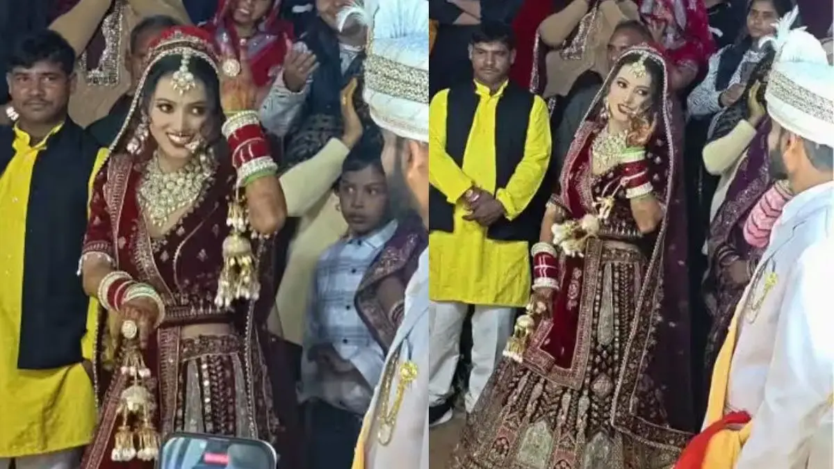 दुल्हन ने वेडिंग वेन्यू पर ली शानदार एंट्री, किया ऐसा जबरदस्त डांस; देखता रह गया दूल्हा- VIDEO VIRAL Viral Video