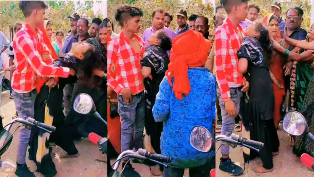 नोंचे बाल, जड़े चांटे ही चांटे... घरवालों ने खूब की धुनाई, फिर भी लड़की ने नहीं छोड़ा आशिक का हाथ- VIDEO VIRAL Viral Video