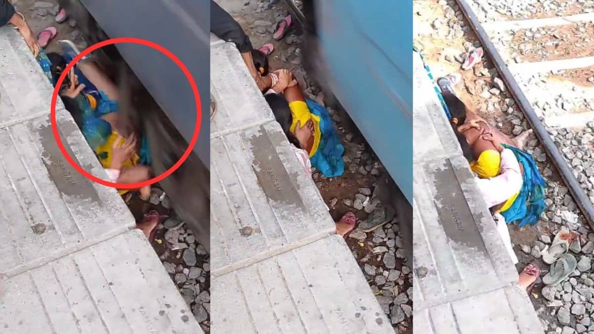 Woman Braces Tracks, Covers Children With Own Body as Train Speeds Past | VIDEO